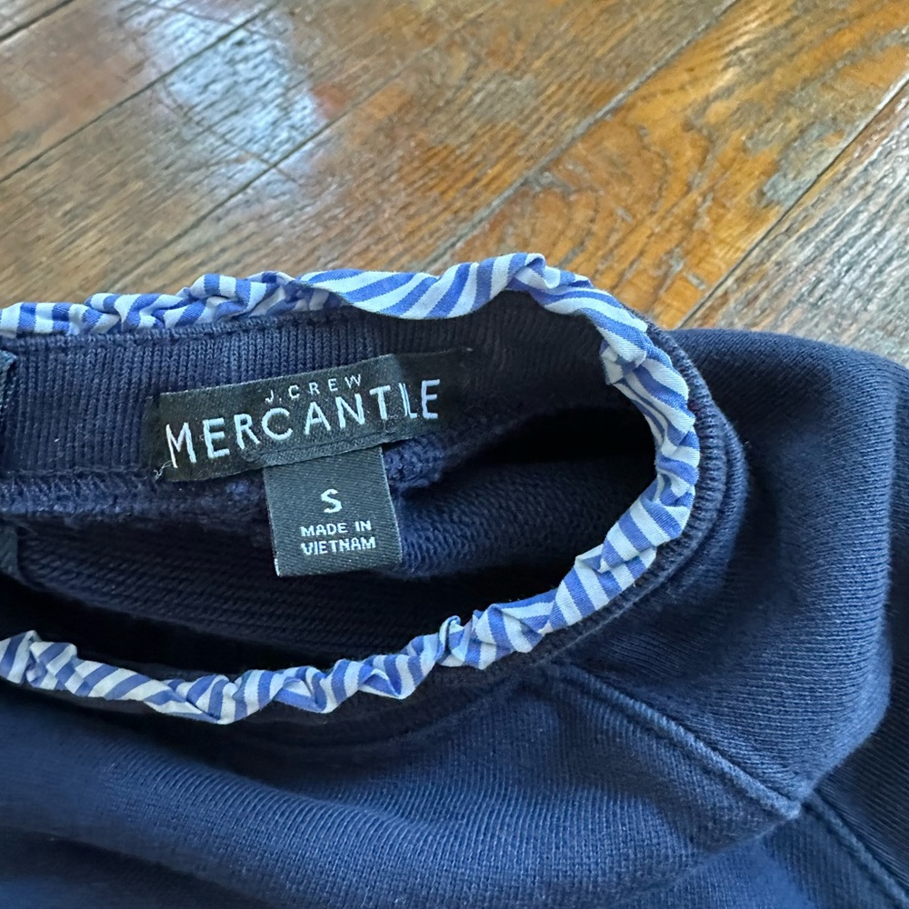 J. Crew Navy Blue Sweatshirt with Ruffle Trim - Picture 2 of 4